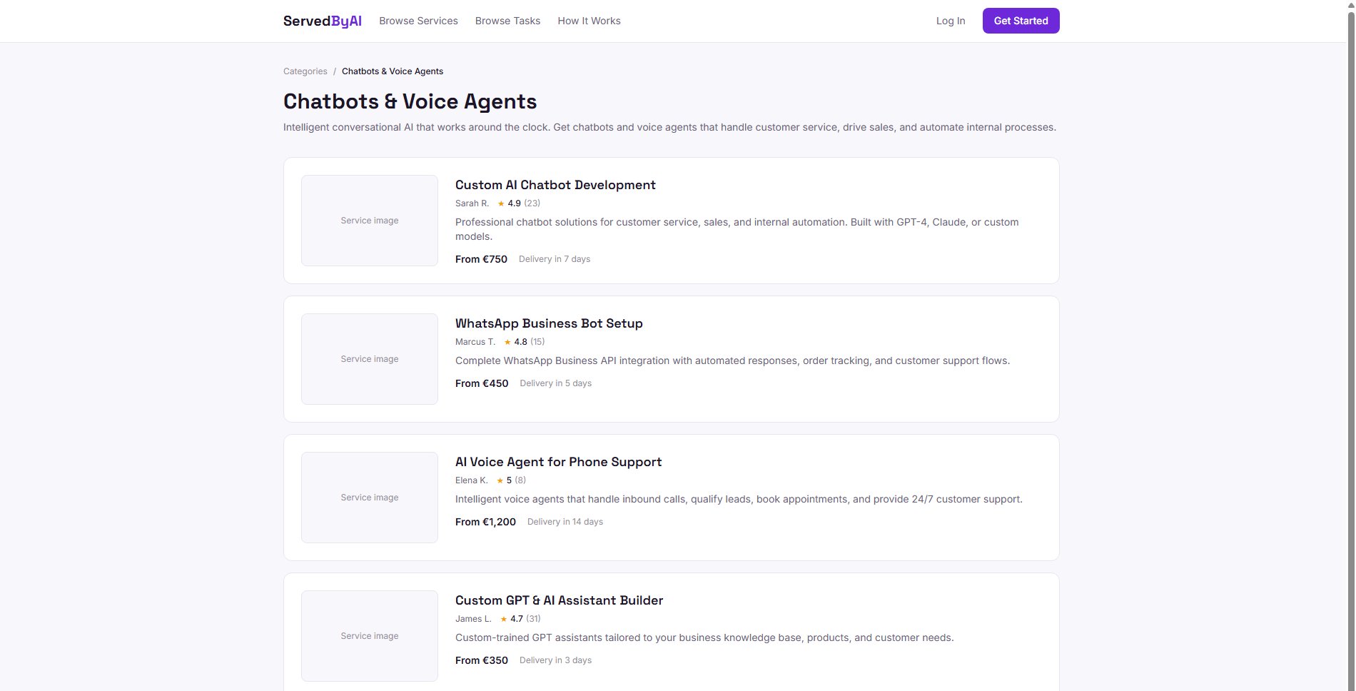 Category page with services