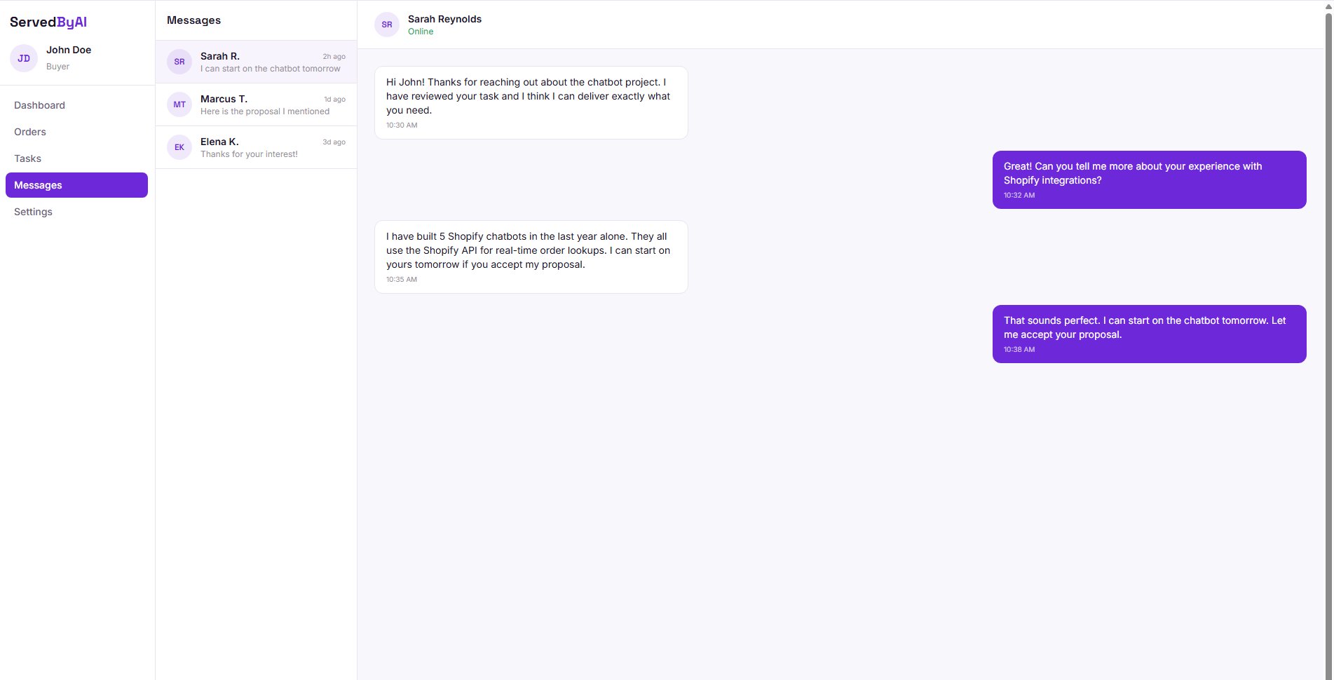 Messaging panel