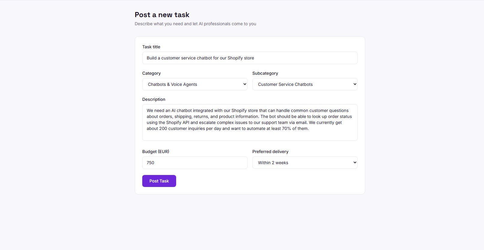 New task form