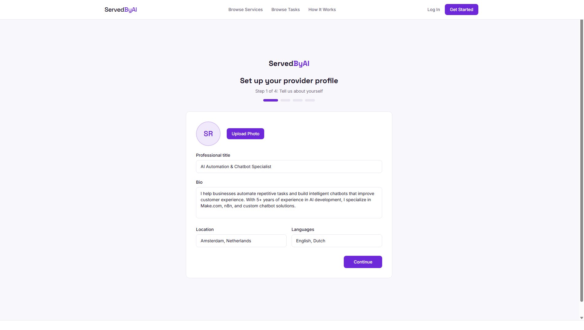Onboarding step 1 - Profile basics