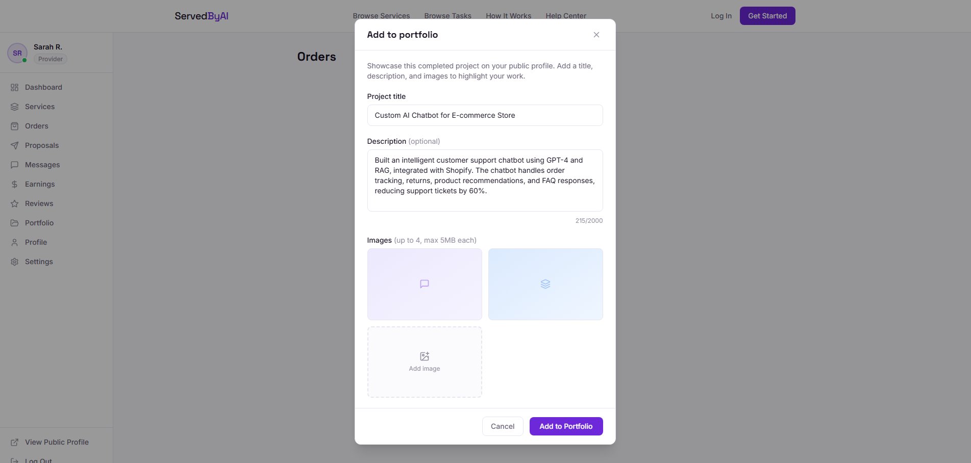 Portfolio item form