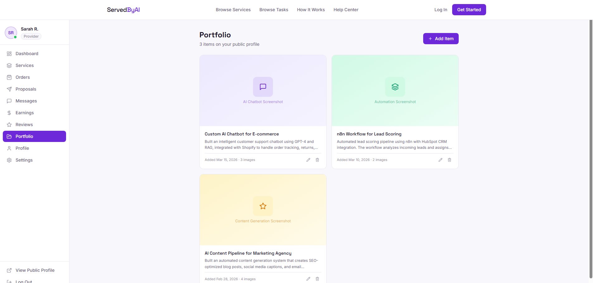 Portfolio management page