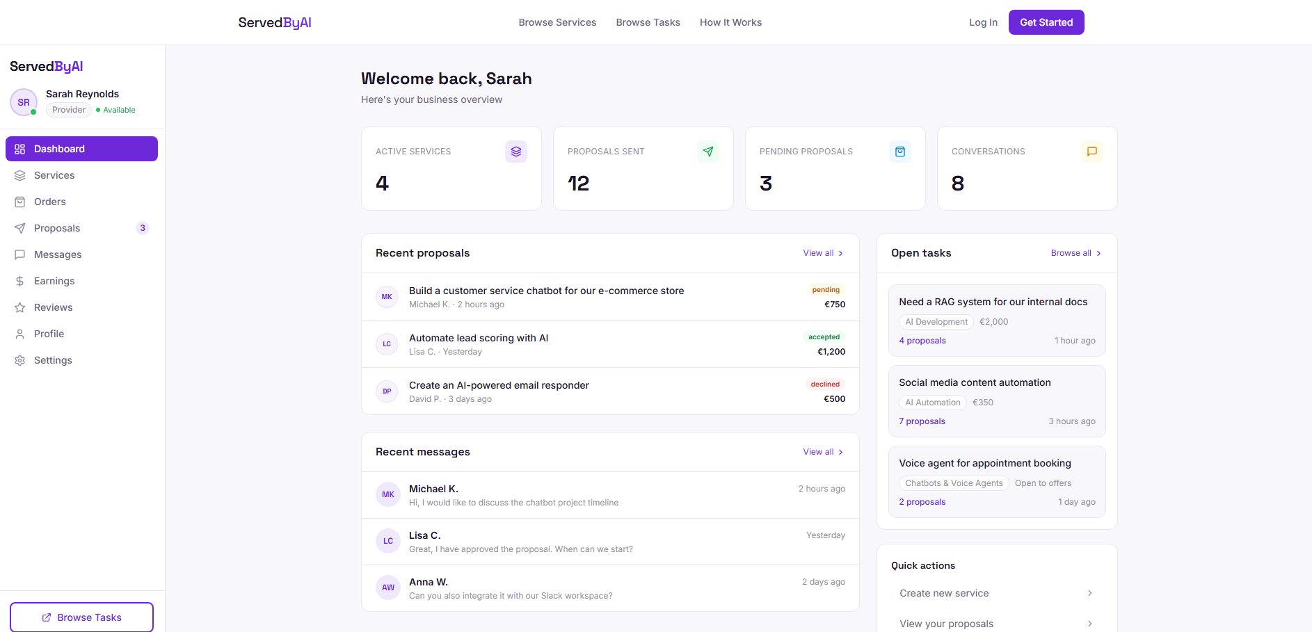 Full provider dashboard