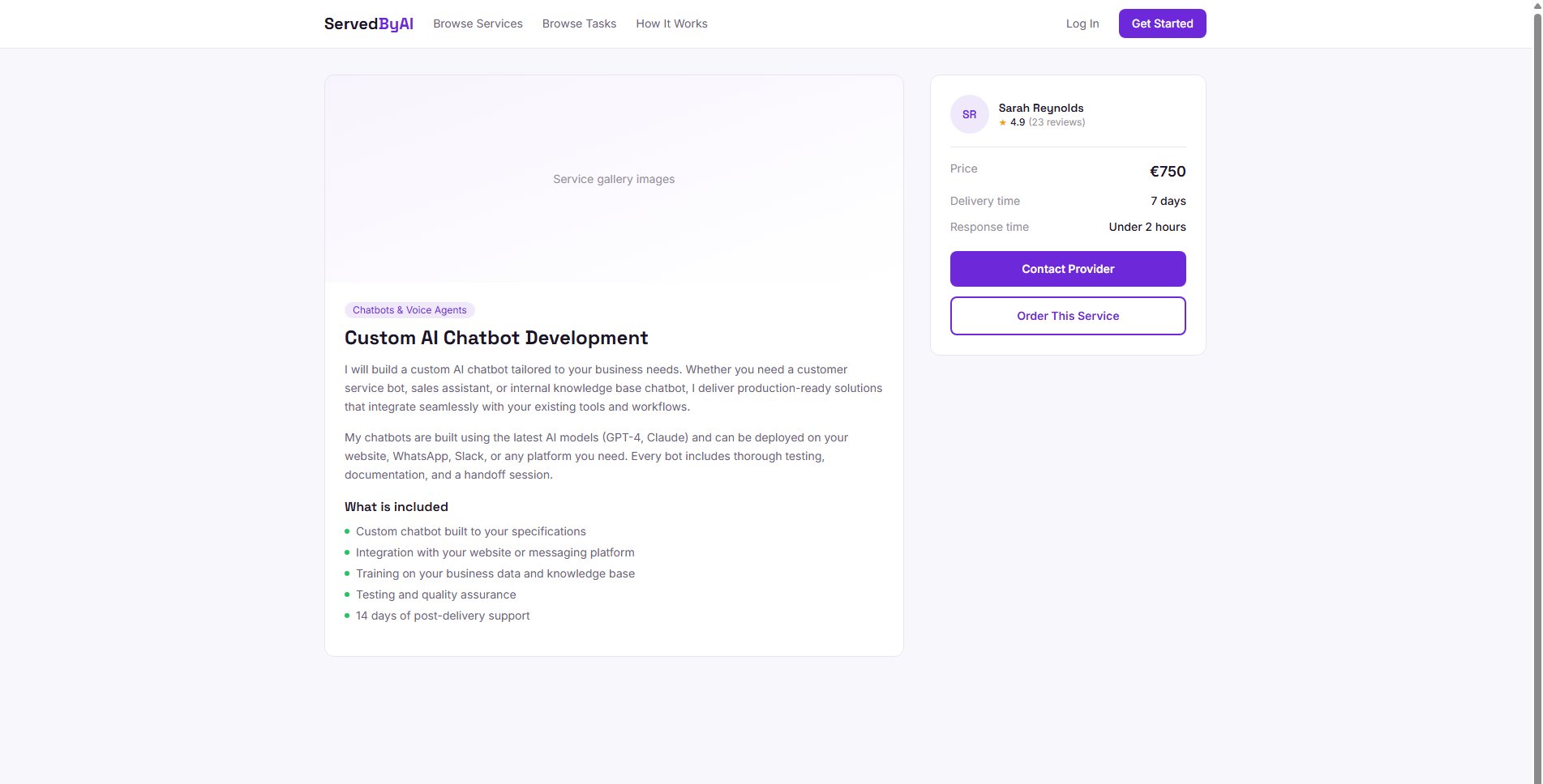 Service detail page