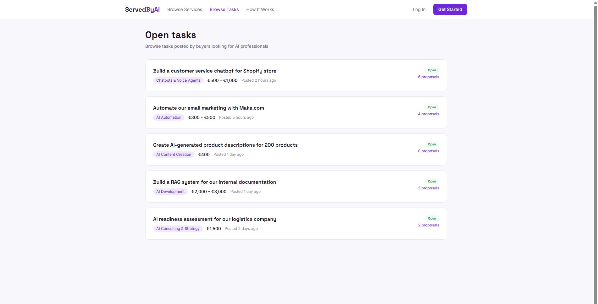 Task board with open tasks